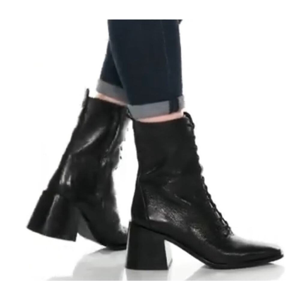 Sam Edelman Westie Black Leather Lace Up Boot Size 5